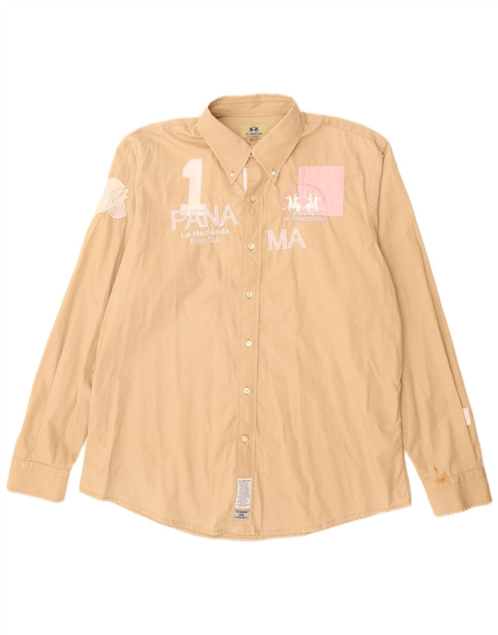LA MARTINA Herre grafisk skjorte 2XL beige bomuld