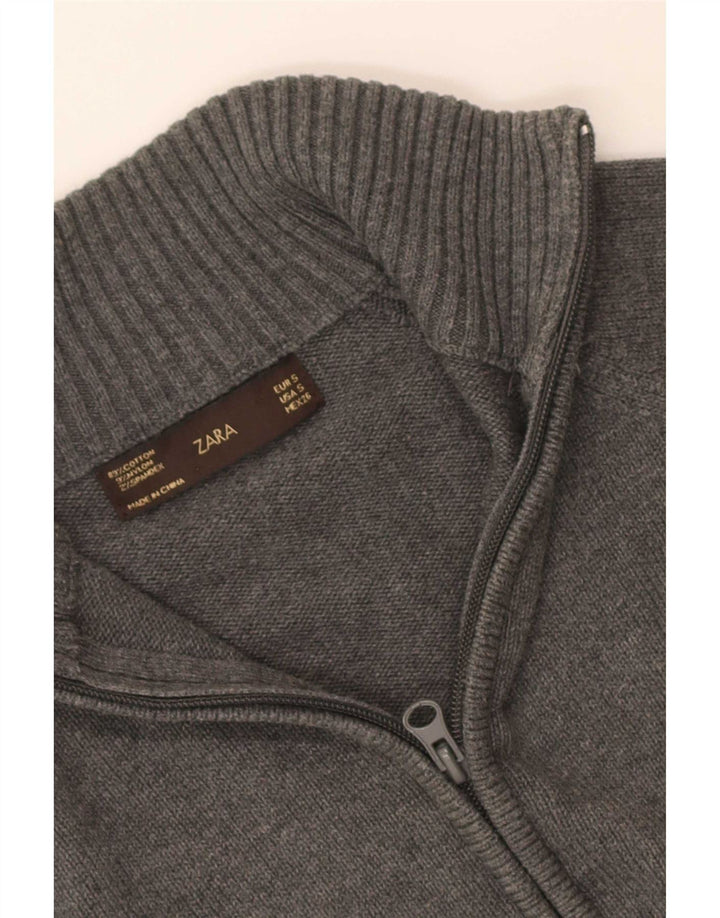 Zara Dame Cardigan Sweater UK 8 Lille Grå Bomuld