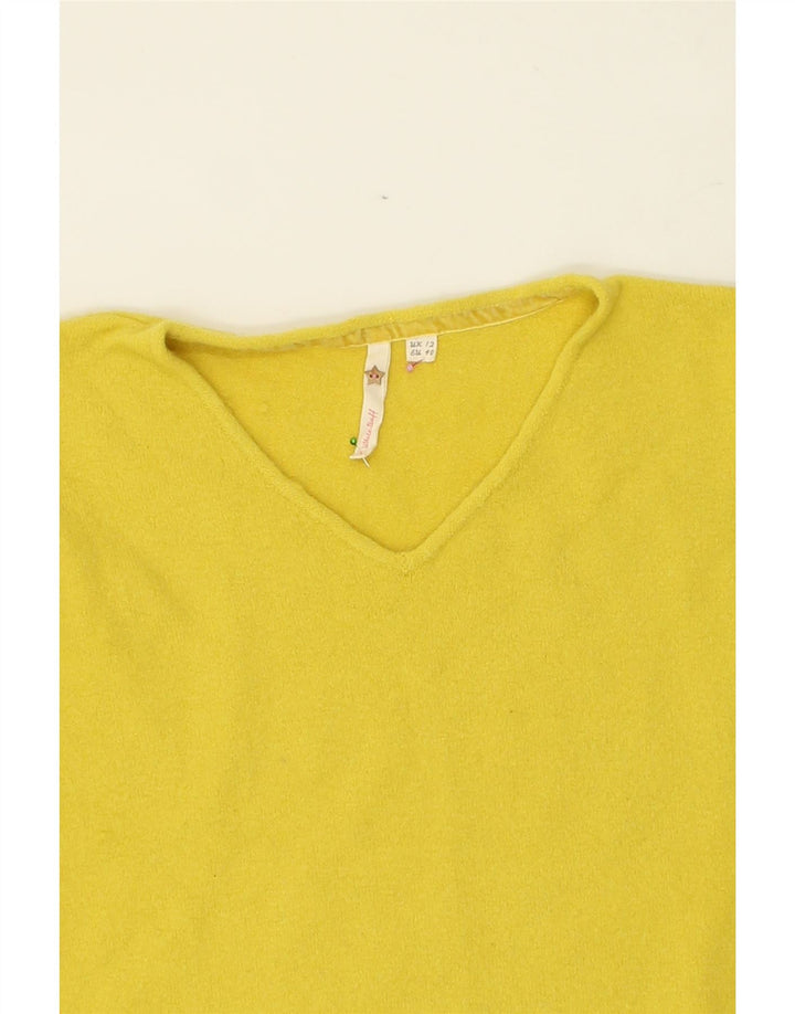 WHITE STUFF Womens V-Neck Jumper Sweater UK 12 Medium  Yellow Nylon Vintage White Stuff and Second-Hand White Stuff from Messina Hembry 