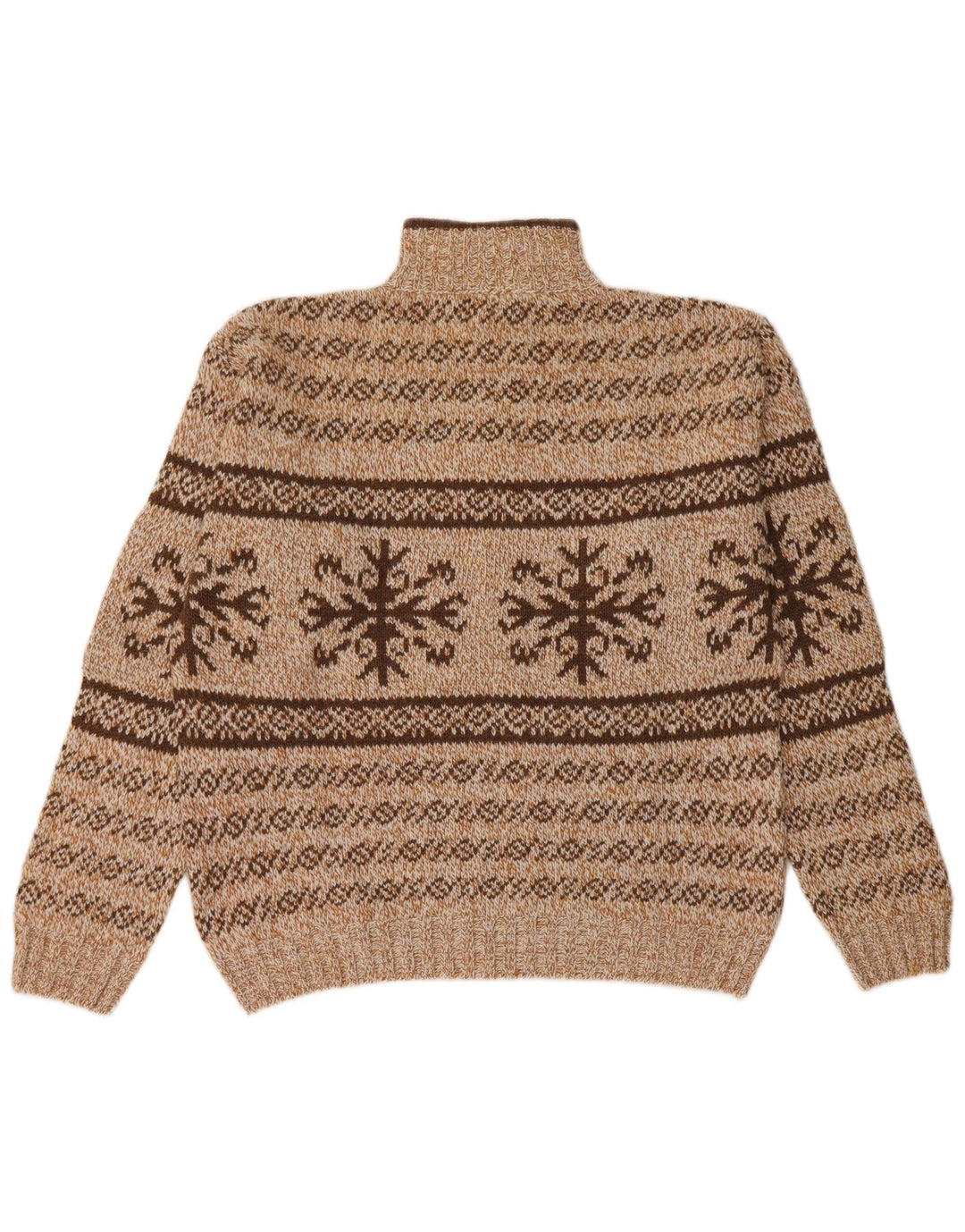 Vintage Herre Zip Neck Jumper Sweater Medium Brown Fair Isle Akryl