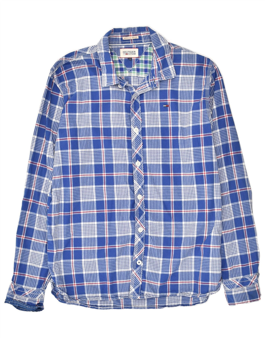 TOMMY HILFIGER Mens Shirt Medium Blue Check Cotton | Vintage Tommy Hilfiger | Thrift | Second-Hand Tommy Hilfiger | Used Clothing | Messina Hembry 
