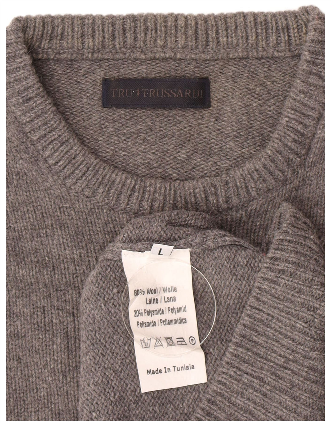 Trussardi Dame sweater med rund hals DK 16 Stor grå uld
