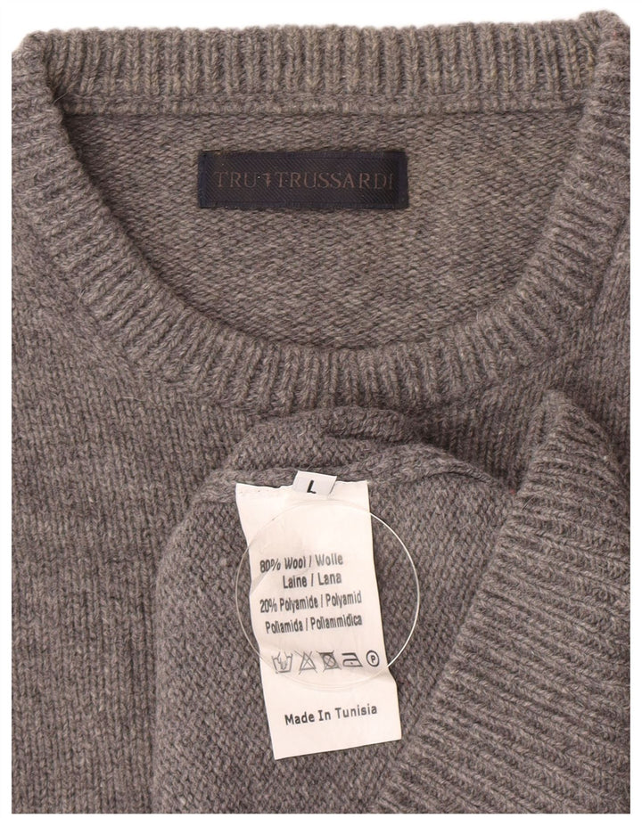 Trussardi Dame sweater med rund hals DK 16 Stor grå uld