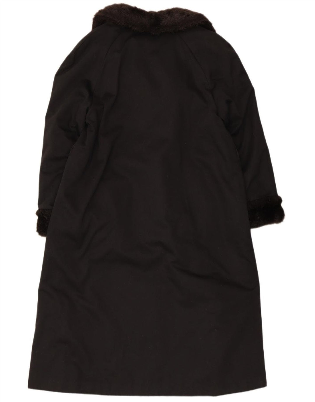VINTAGE Dame imiteret Pels Overfrakke UK 12 Medium Sort Akryl