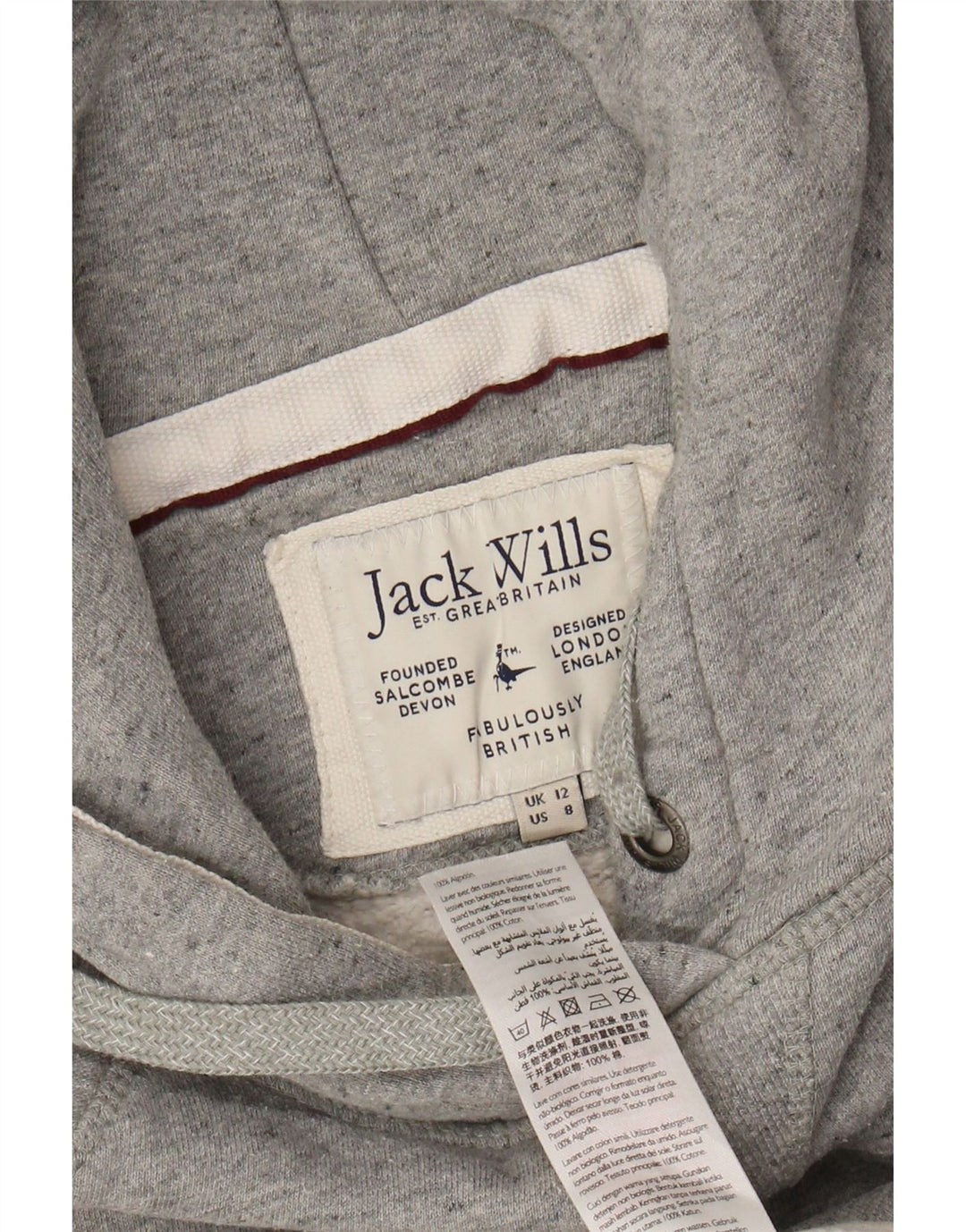 JACK WILLS Grafisk hættetrøje til kvinder UK 12 Medium Grey Colourblock