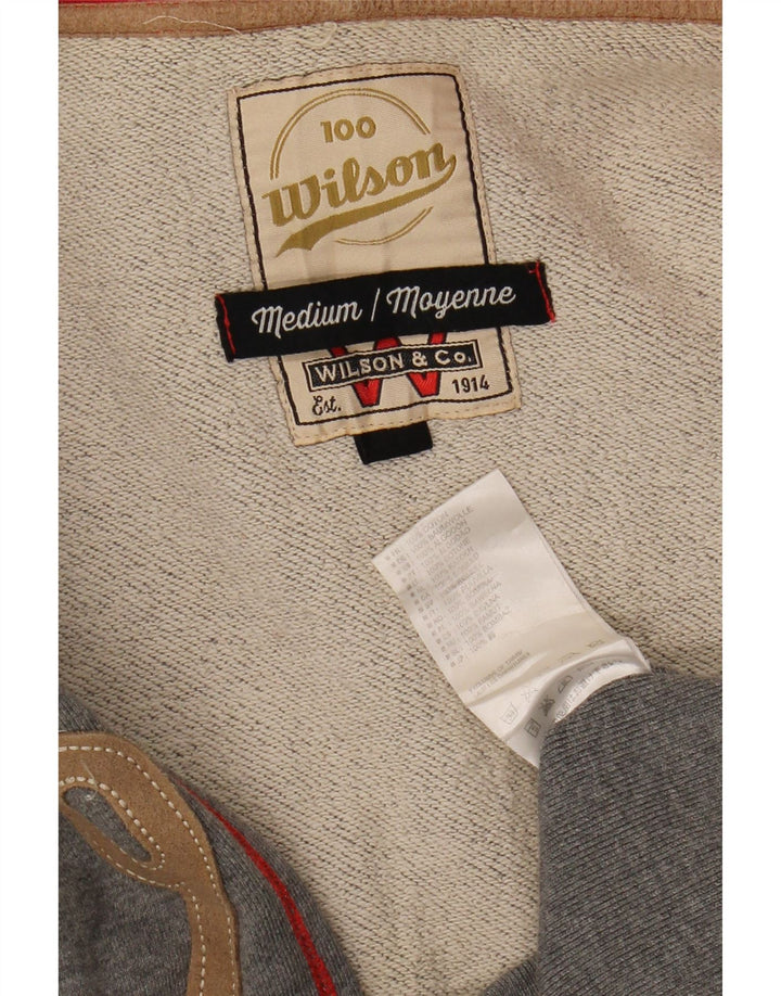 WILSON Mens Graphic Zip Hoodie Sweater Medium Grey Cotton