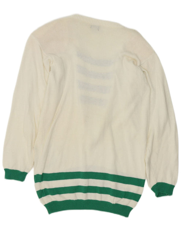 Vintage kvinders grafisk bådhals sweater EU 38 Medium hvid stribet