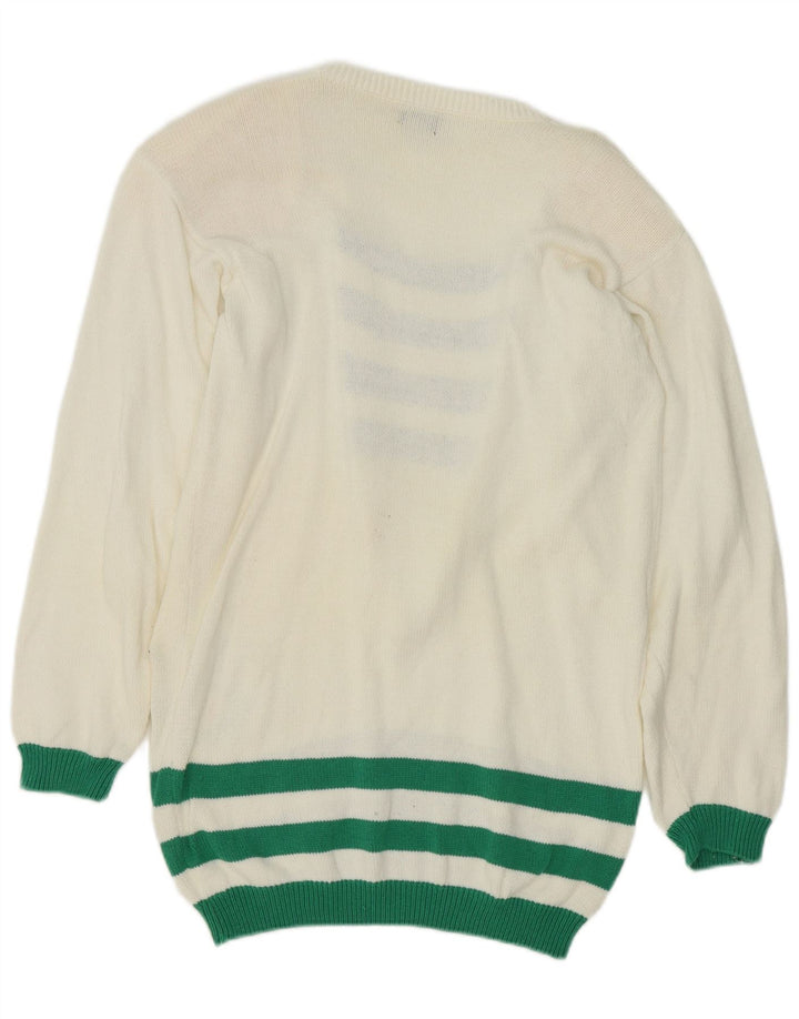 Vintage kvinders grafisk bådhals sweater EU 38 Medium hvid stribet