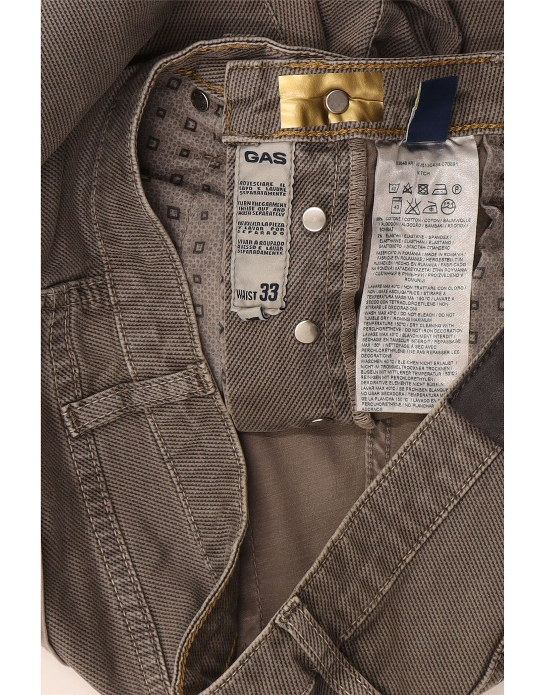 Gas Herre Slim Casual Bukser W33 L34 Grå Bomuld