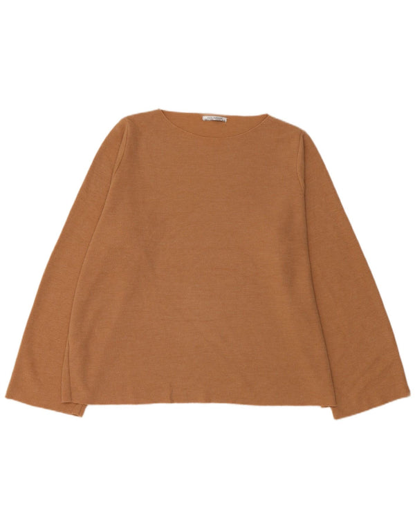 Zara Dame Oversized Top Langærmet UK 16 Stor Brun Bomuld