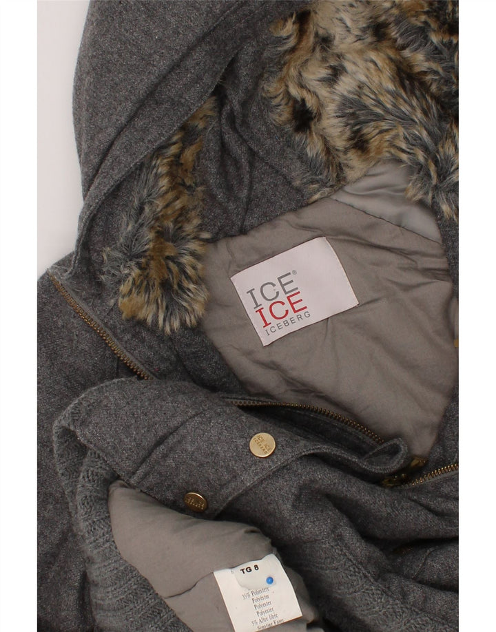 ICEBERG Girls Hooded Bomber Padded Jacket 7-8 Years Grey Wool Vintage Iceberg and Second-Hand Iceberg from Messina Hembry 