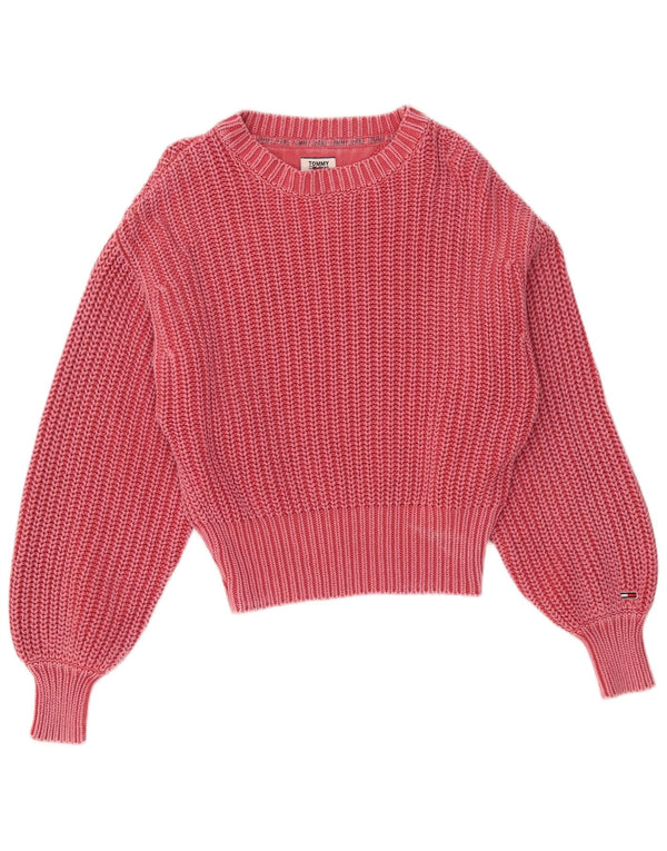 Tommy Hilfiger Dame Crop Boat Neck Jumper Sweater UK 10 Small Pink