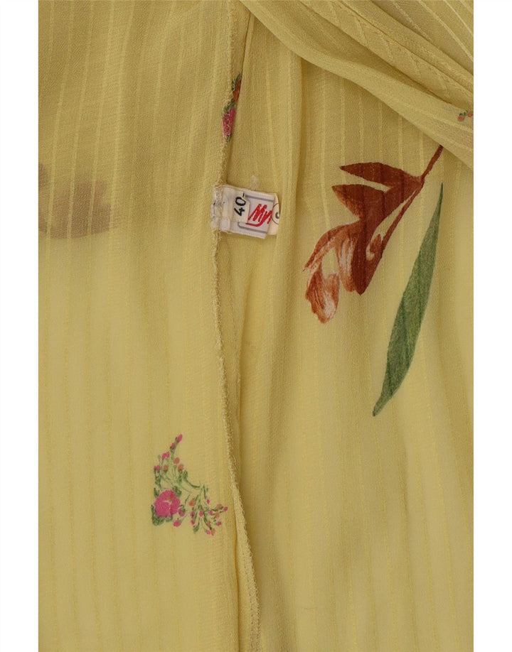 VINTAGE Womens See Through Cardigan Top EU 40 Medium Yellow Floral Vintage Vintage and Second-Hand Vintage from Messina Hembry 