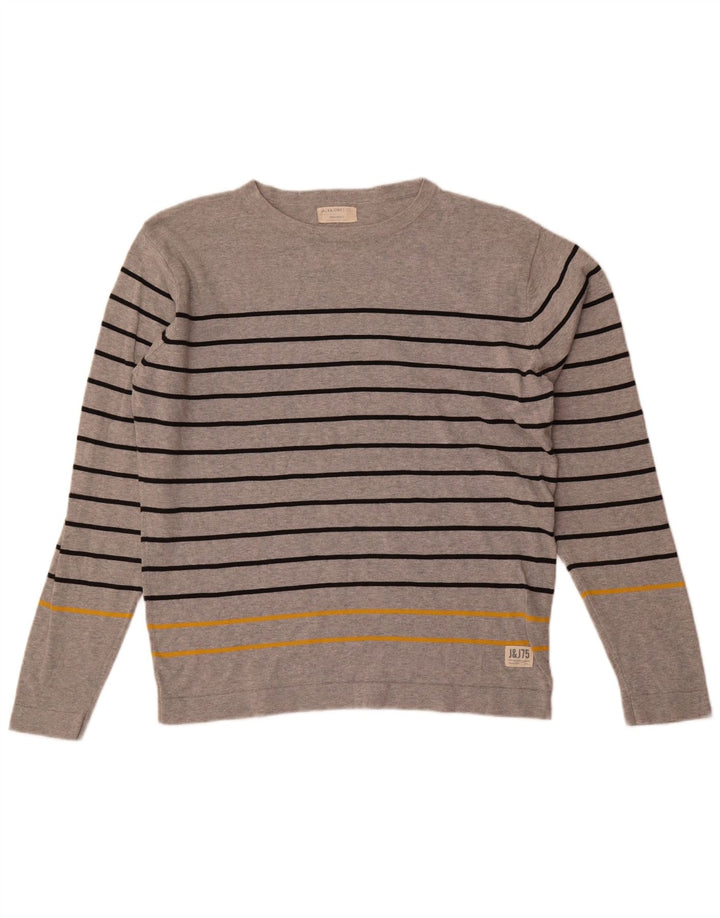 Jack & Jones herre top langærmet 2XL grå stribet bomuld