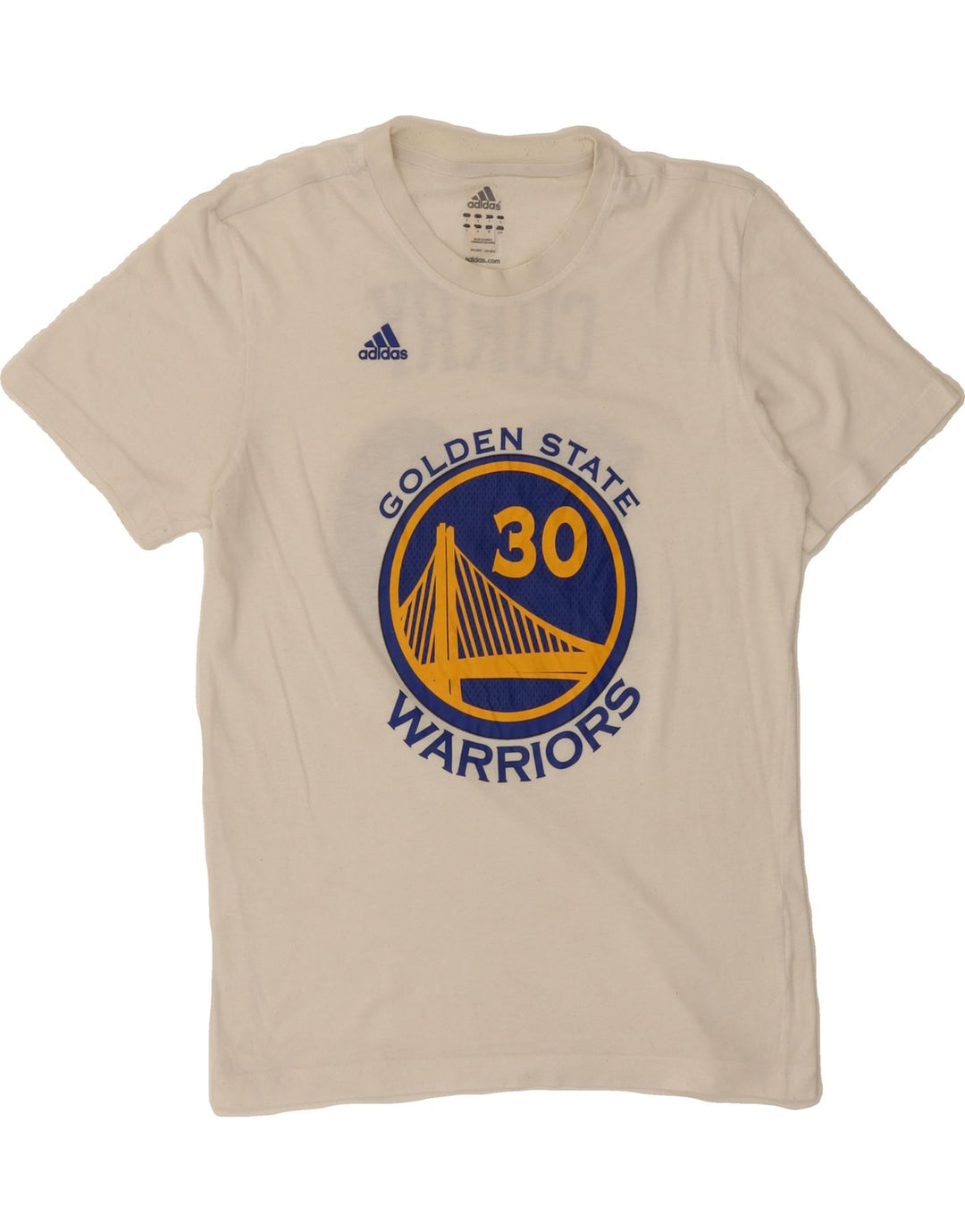 ADIDAS Mens Warriors Graphic T-Shirt Top Small White Vintage Adidas and Second-Hand Adidas from Messina Hembry 