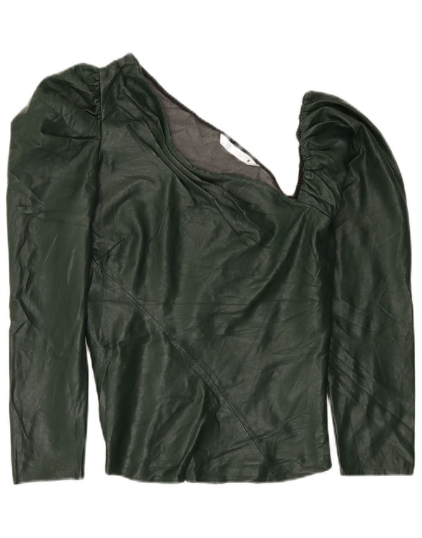 Zara Womens Faux Leather One Shoulder Top UK 12 Medium Green Polyurethane