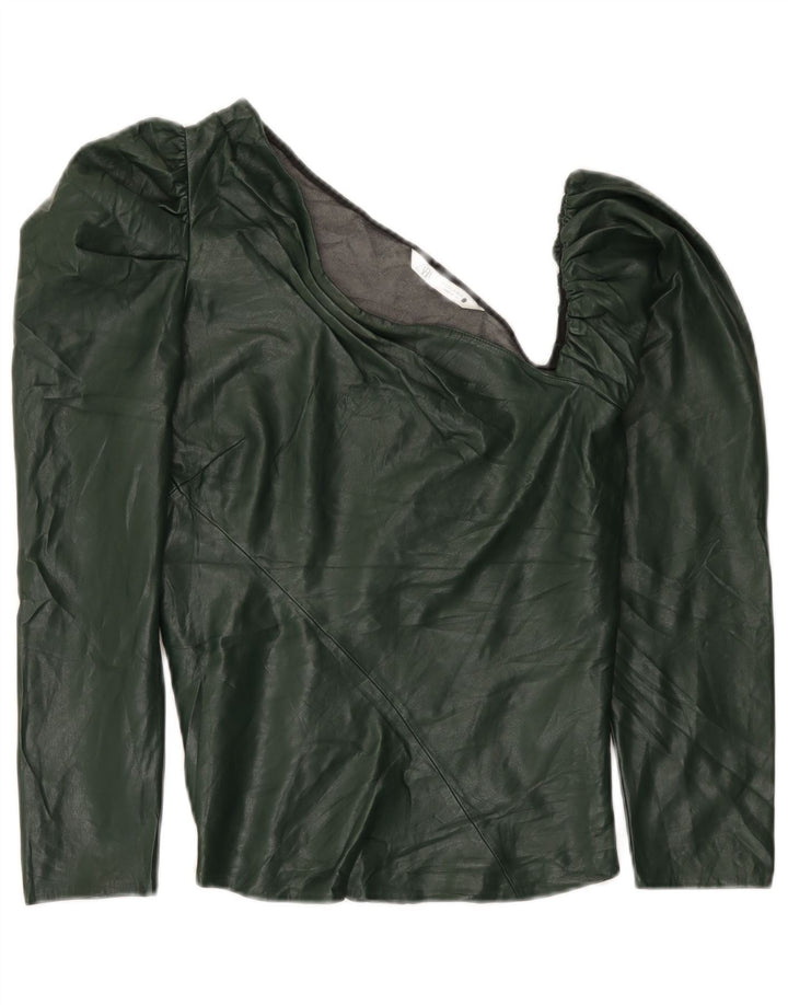 Zara Dame imiteret læder One Shoulder Top UK 12 Medium Green Polyurethane