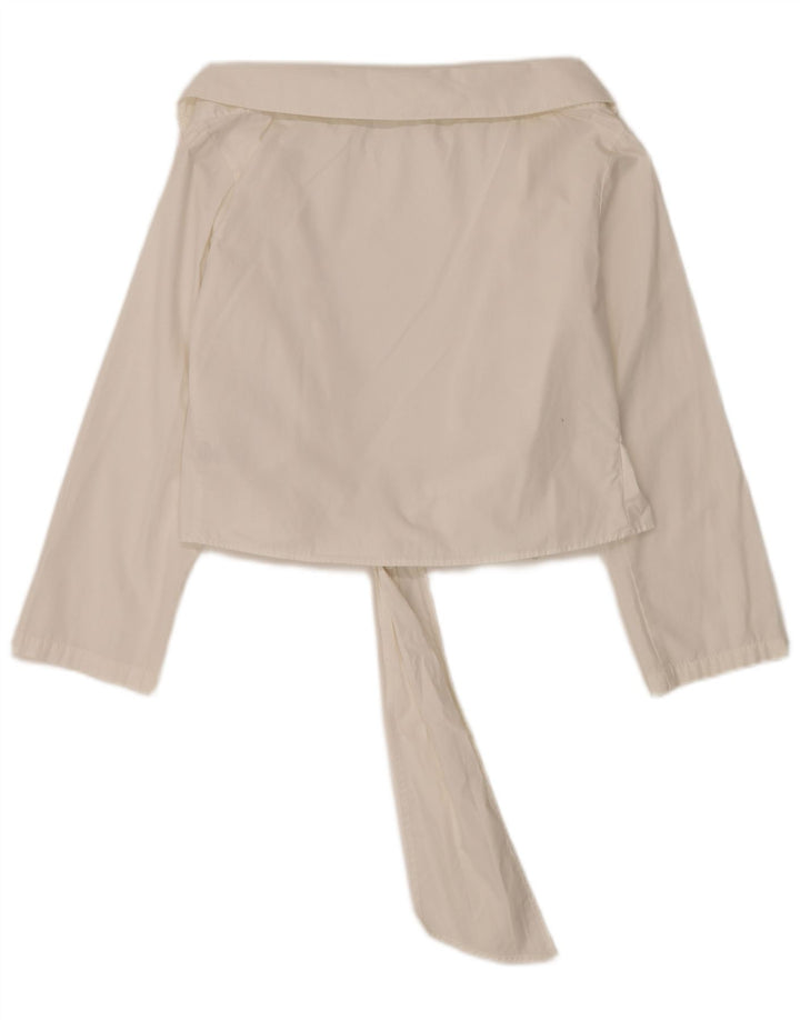 Naracamicie Womens Crop Wrap Shirt Bluse UK 14 Medium White Cotton