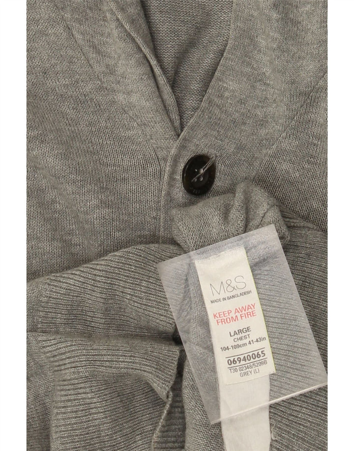 MARKS & SPENCER Herre Blue Harbor Cardigan Sweater Stor Grå Bomuld