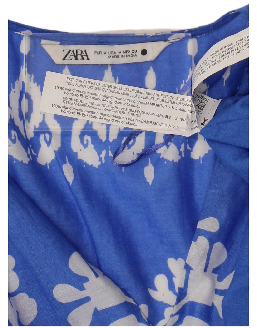 ZARA Kvinders Oversized A-Line Kjole UK 14 Medium Blue Fair Isle Cotton