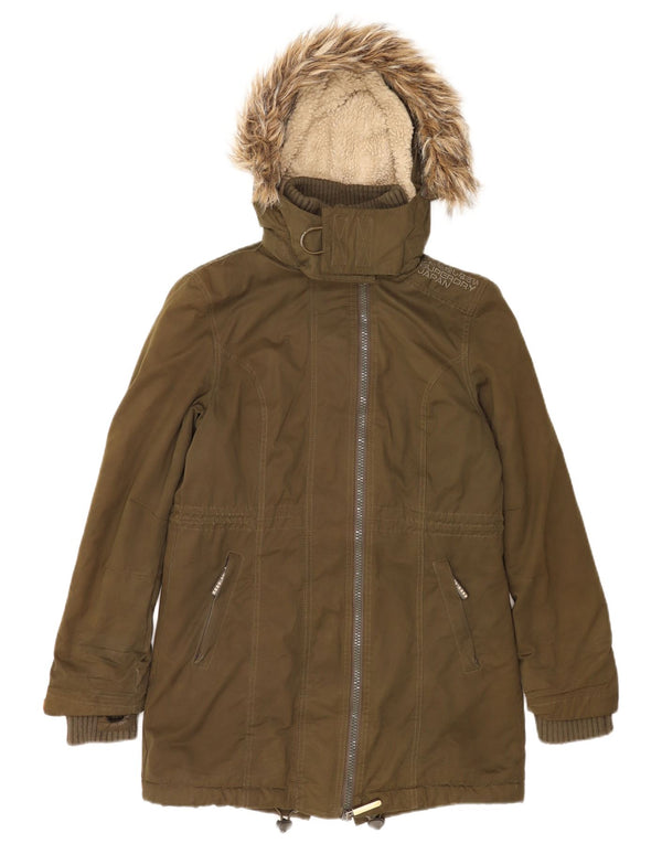 Superdry Womens The windparka Sherpa Parka-jakke med hætte UK 14 Medium Khaki