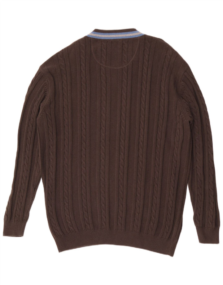 Basefield Herre V-hals sweater 2XL brun stribet bomuld