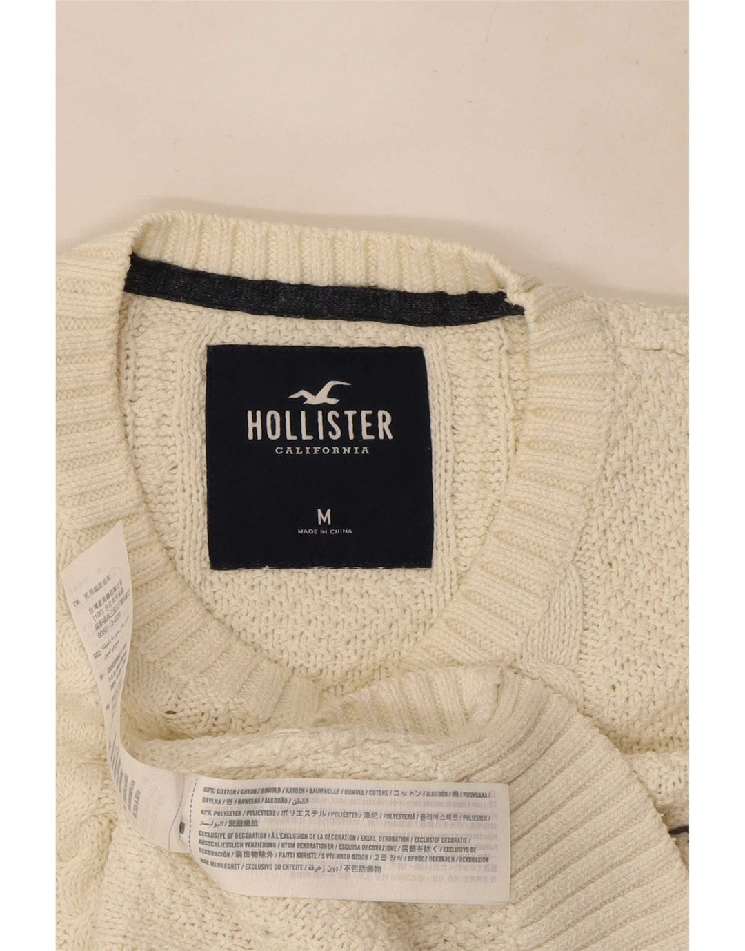 Hollister Herre trøje med rund hals, medium beige bomuld