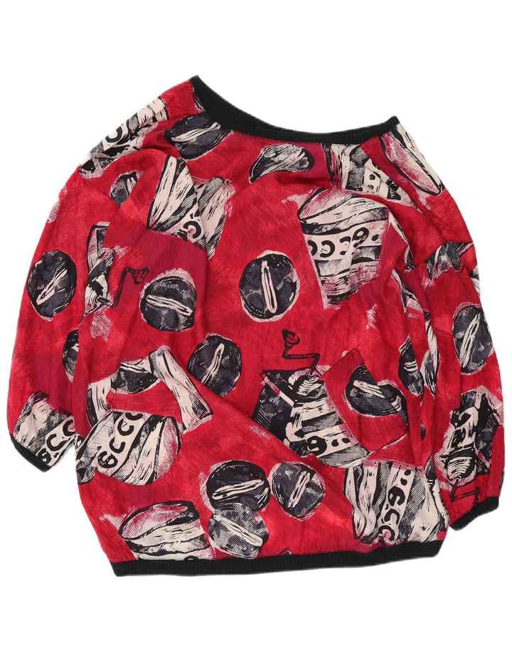 Vintage kvinders oversized abstrakt mønster bluse Top UK 18 XL Rød