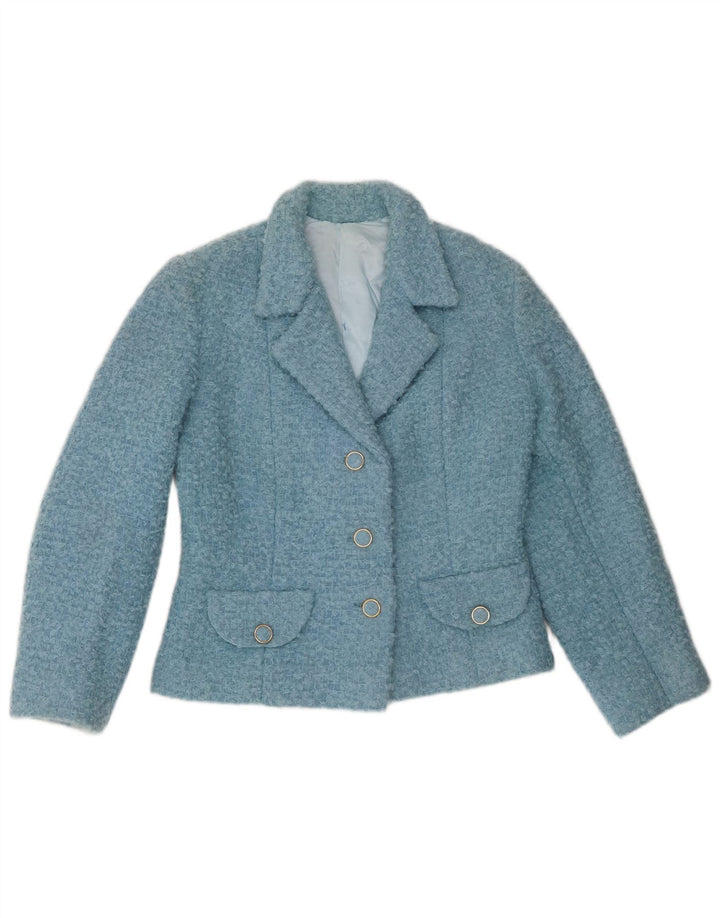 Vintage Dame Crop 3 Button Blazer Jacket UK 12 Medium Blue