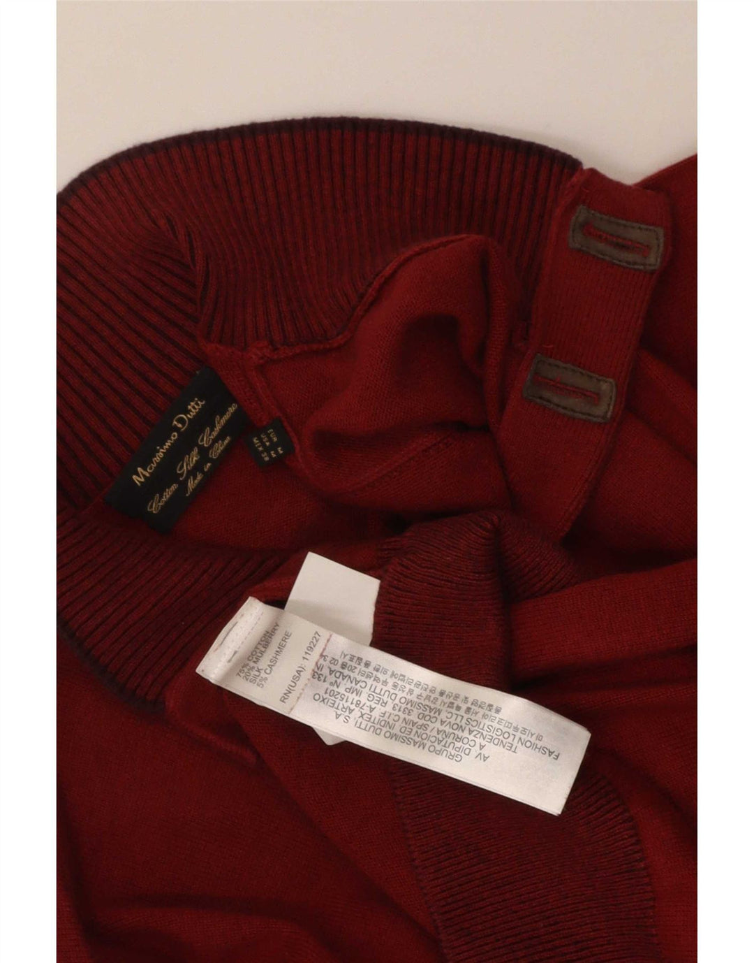 Massimo Dutti Herre Button Neck Jumper Sweater Medium Maroon Bomuld