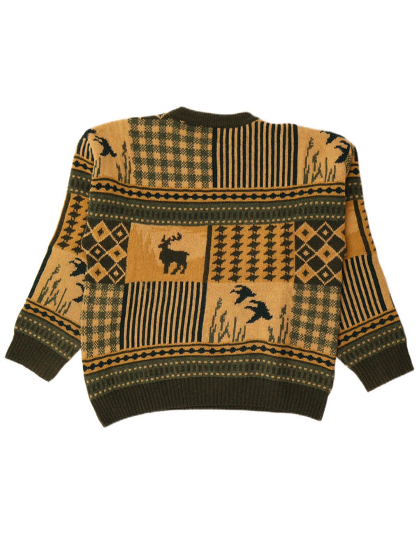 Gun Club Herre Novelty Fit Crew Neck Jumper Sweater Medium Green Fair Isle