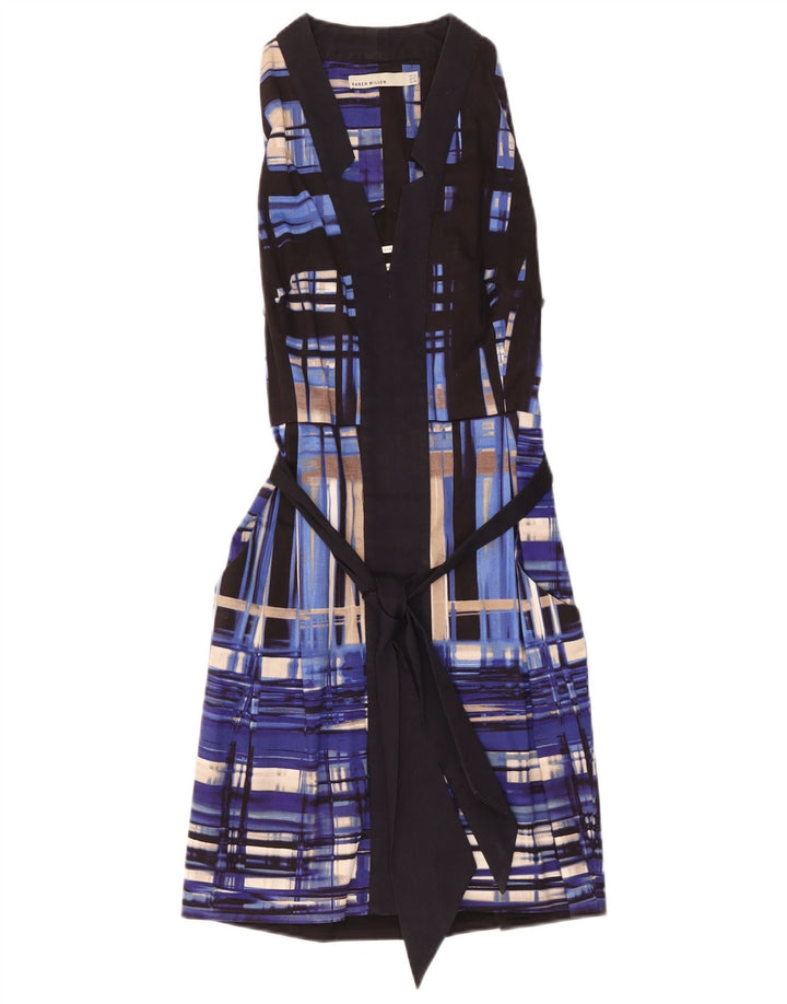 Karen Millen Dame Ærmeløs Basic Kjole UK 12 Medium Blue Geometric