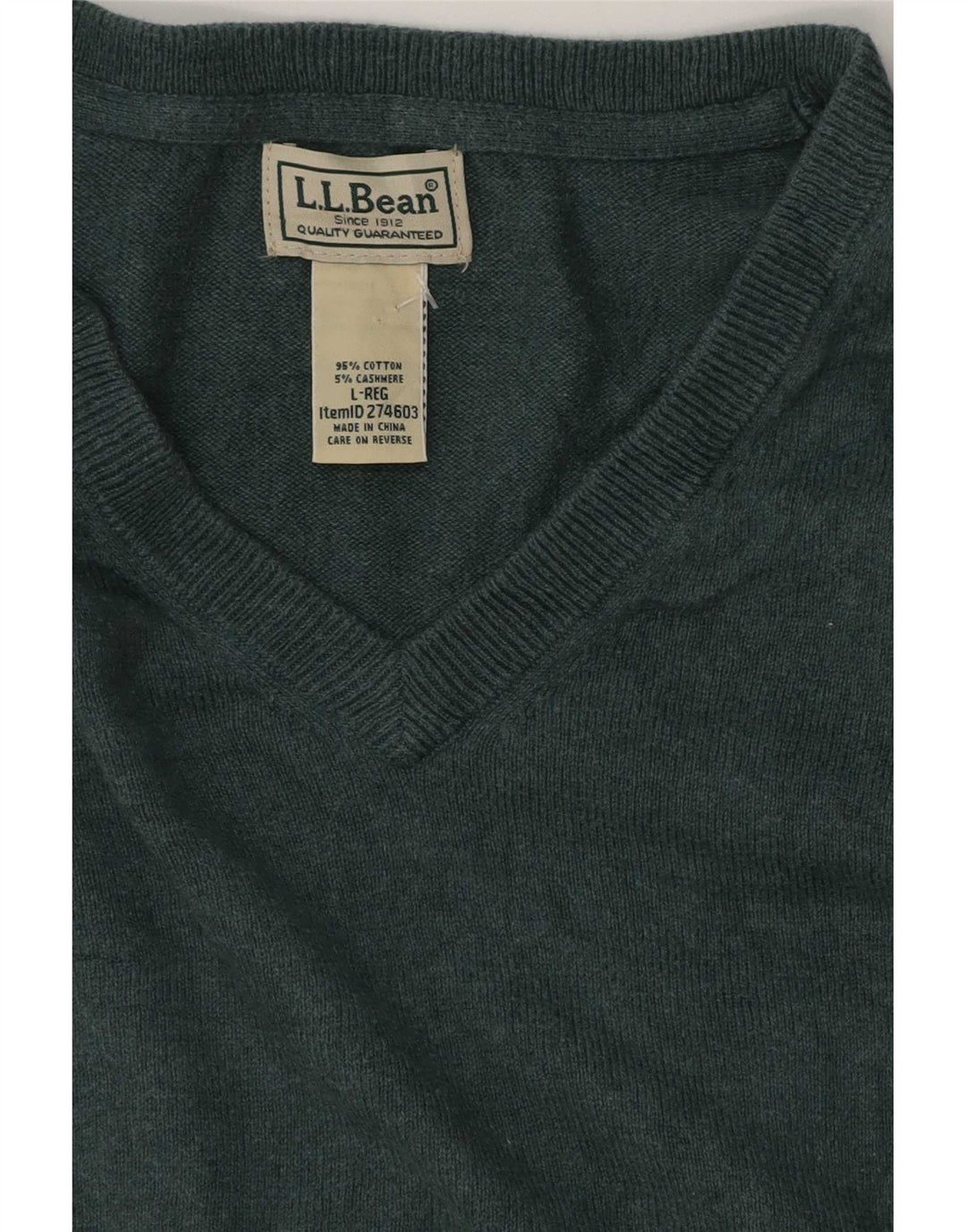 L.L.Bean Herre V-hals sweater Stor grøn bomuld
