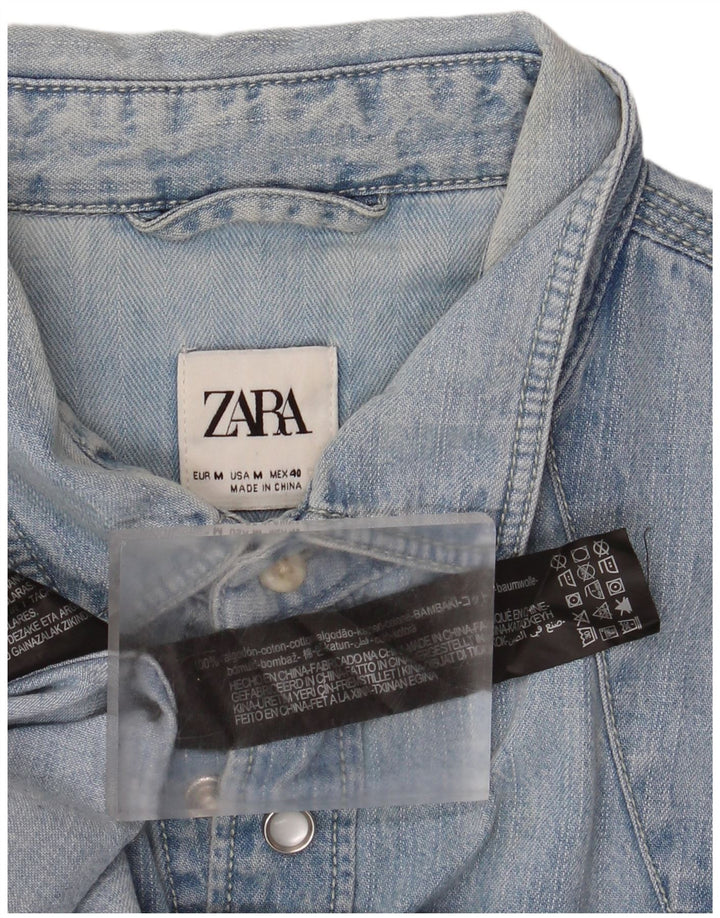 Zara Denimskjorte til mænd mellemblå bomuld