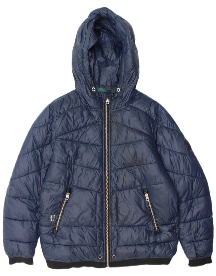 Diesel Herre hættepolstret jakke UK 36 Small Navy Blue Nylon