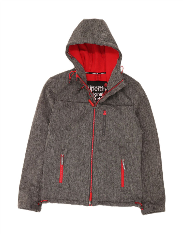 SUPERDRY Womens Windtrekker Hooded Windbreaker Jacket UK 16 Large Grey