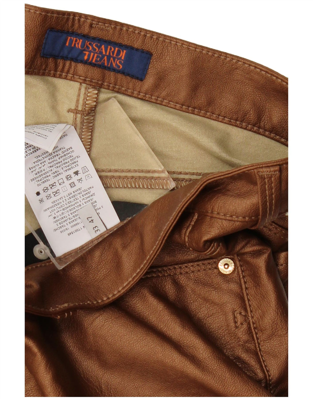 TRUSSARDI Slim imiteret læderbukser til kvinder W33 L29 Brun viskose