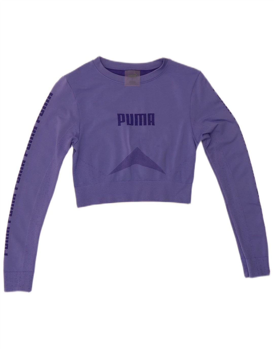PUMA Dame Crop Grafisk Top Langærmet UK 8 Lille Lilla