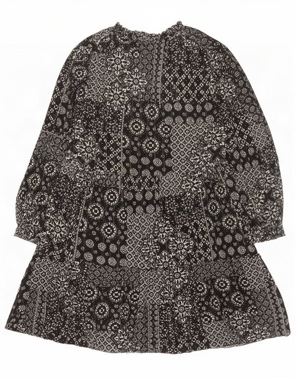 Marks & Spencer Dame 3/4-ærmet Tiered Dress UK 16 Large Black Floral