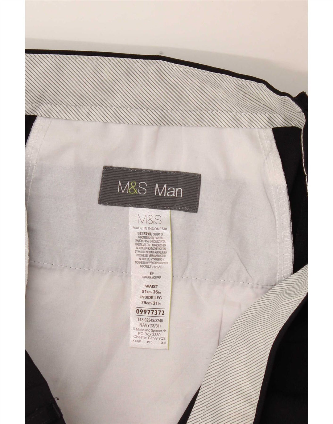 Marks & Spencer Straight Chino-bukser til mænd W36 L31 Marineblå polyester