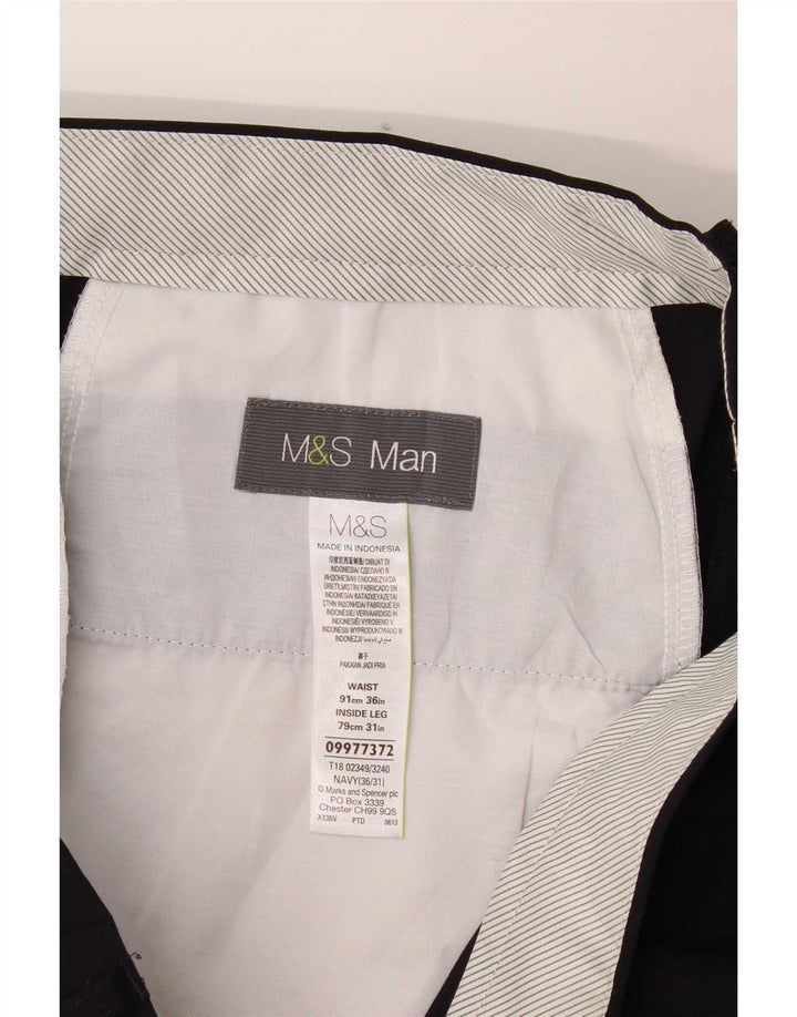 Marks & Spencer Straight Chino-bukser til mænd W36 L31 Marineblå polyester