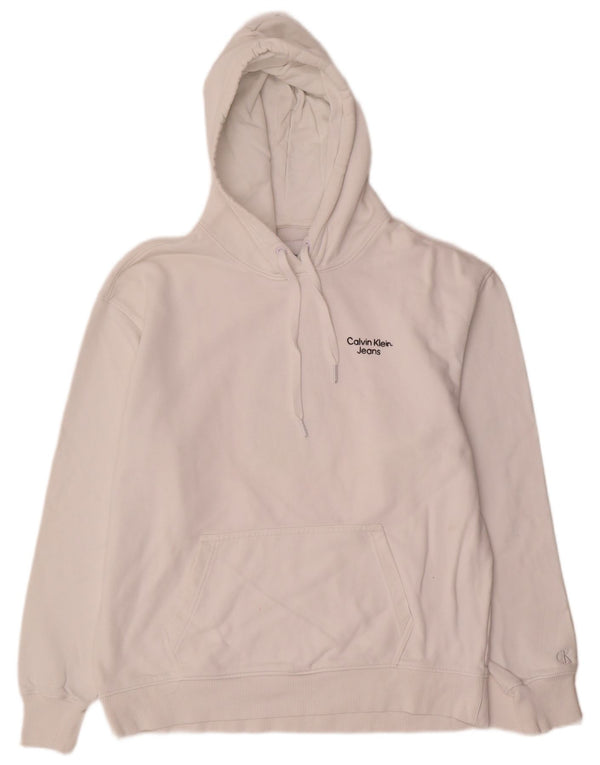 Calvin Klein Jeans Dame Grafisk Oversized Hoodie Jumper UK 10 Small White