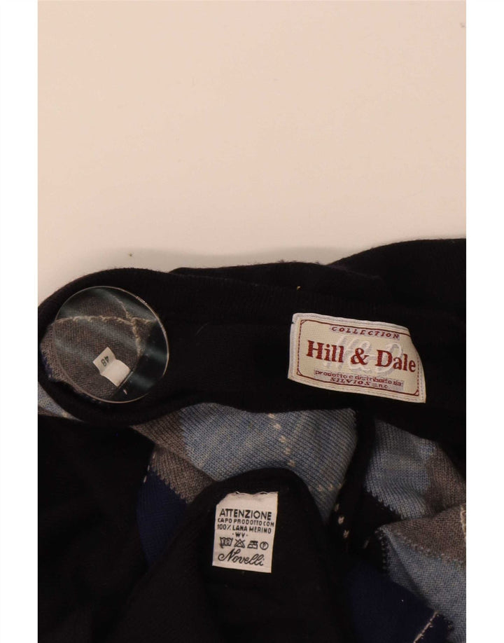 Vintage Herre V-hals sweater IT 48 Medium Navy Blue Argyle/Diamond