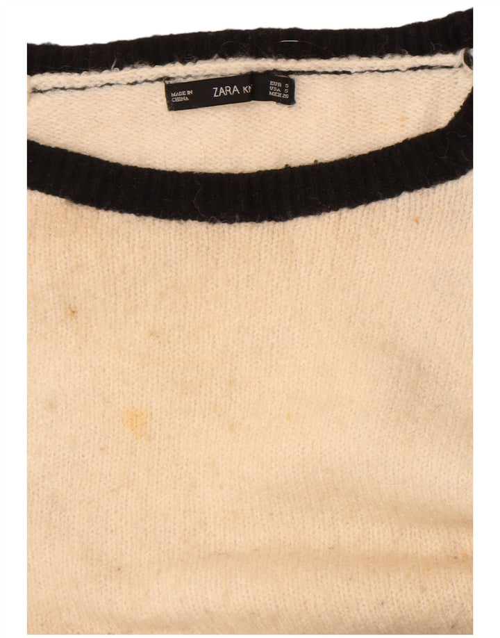 Zara Sweater med rund hals til kvinder UK 10 Small White Colourblock