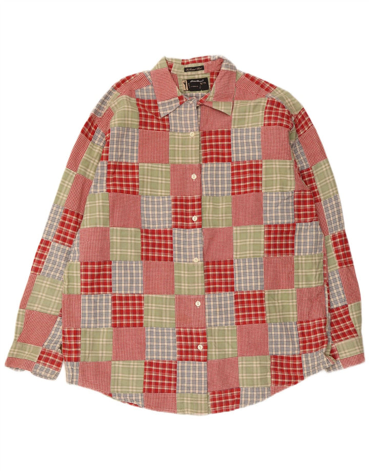 Eddie Bauer Dame Flanell Shirt UK 16 Stor Flerfarvet Patchwork Bomuld