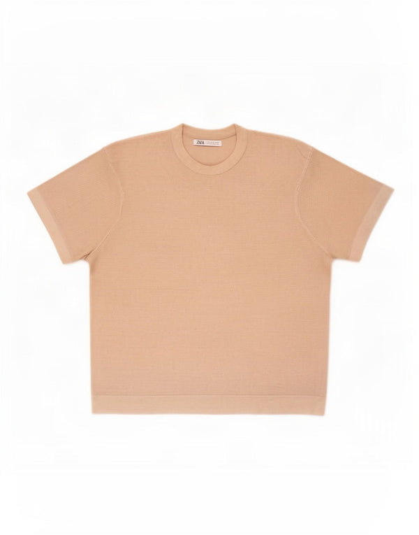 Zara Mens T-Shirt Top Small Beige Cotton
