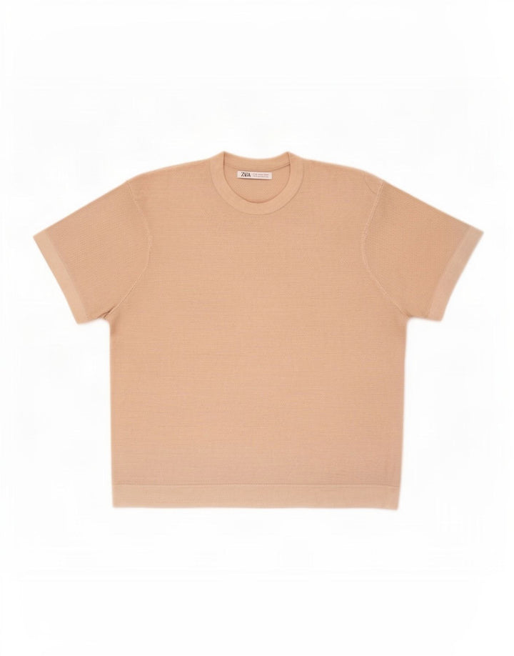 Zara Herre T-Shirt Top Lille Beige Bomuld