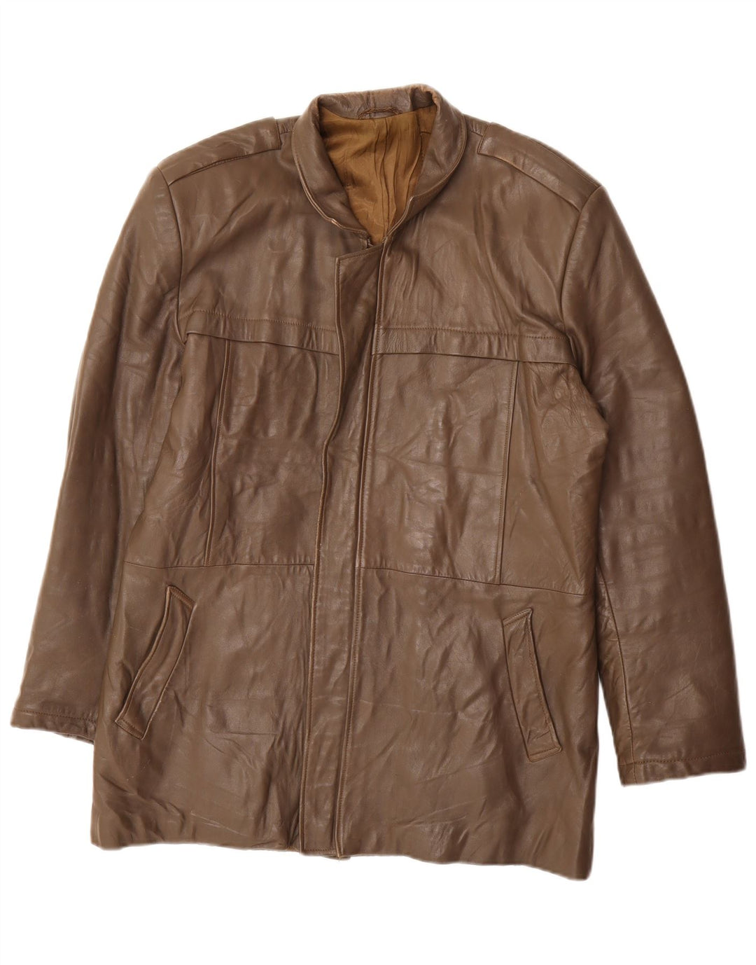 VINTAGE Mens Leather Jacket IT 50 Large Grey Leather