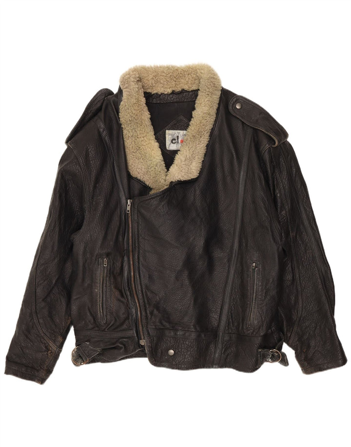 Clout Herre Læder Biker Jacket UK 42 XL Sort Læder