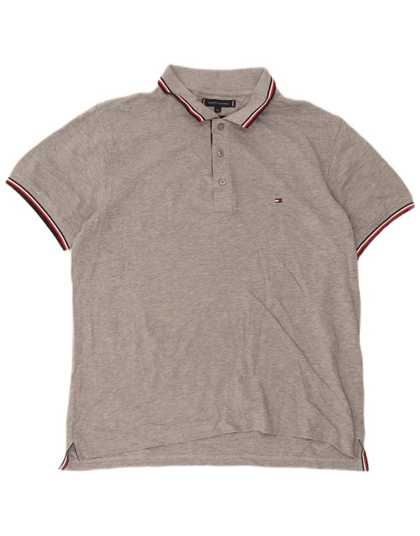 Tommy Hilfiger Herre Slim Fit Polo Shirt XL Grå Flecked Bomuld